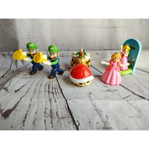Nintendo Super Mario Bros McDonalds Toy Figure Luigi Bowser Peach Lot Of 6 - Picture 1 of 8